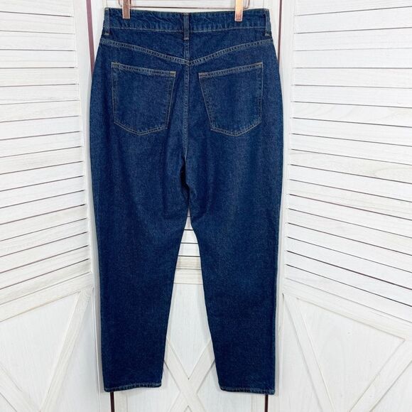 H&M High Rise Tapered Baggy Jeans Dark Blue Size 10 Relaxed Ankle - Picture 8 of 14